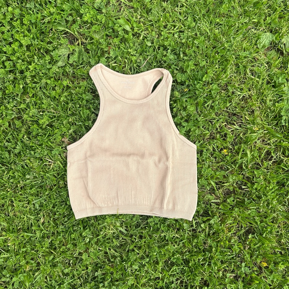Tan Ribbed Crop Top
